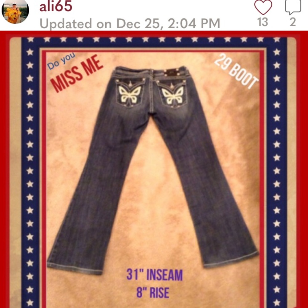 MM dark wash jeans with butterfly 🦋🦋 pockets.